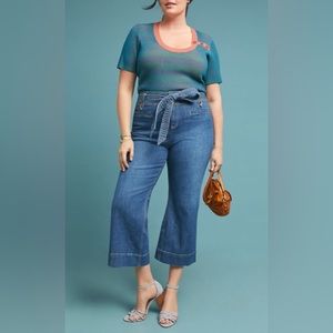 A+ ANTHROPOLOGIE Pilcro High-Rise Cropped Flare Self Belt Jeans - Plus Size 18W